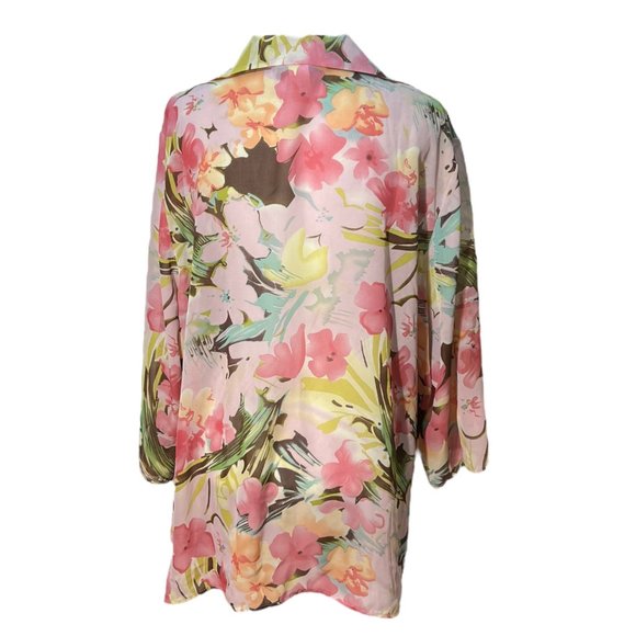 Alyn Paige 3XL Pastel Floral Chiffon Lightweight Button Up Blouse 22/24 - Picture 4 of 4